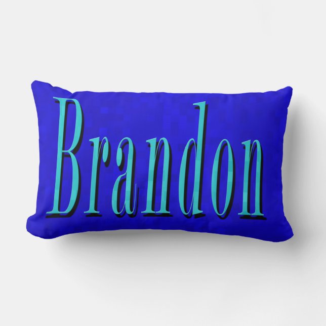 Coussin Rectangle Logo Brandon nom bleu sur mosaïque bleue (Recto)