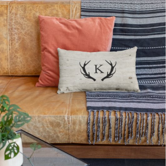 Coussin Rectangle Logo de bois monogrammé en bois rustique de cerf