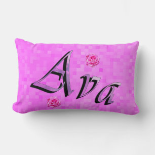 Coussin Rectangle Logo Du Nom D'Ava, Sur La Mosaïque Rose Pastel