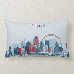 Coussin Rectangle Londres, Angleterre horizon rouge, blanc et bleu