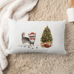 Coussin Rectangle Long Haired Chihuahua Funny Christmas Dog Tree
