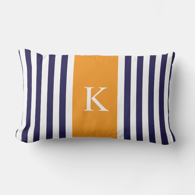 Coussin Rectangle L'orange de bleu marine barre le monogramme (Recto)