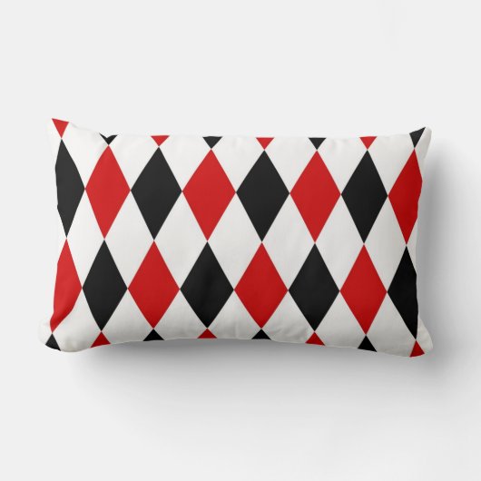 Coussin Rectangle Losange motif Harlequin rouge blanc noir (Recto)
