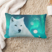Coussin Rectangle Loup arctique et nuit magique avec aurores boréale (Couverture)
