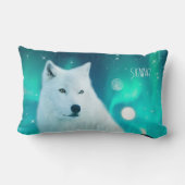 Coussin Rectangle Loup arctique et nuit magique avec aurores boréale (Verso)