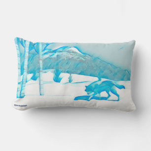 Coussin Rectangle Loup solitaire dans WInter