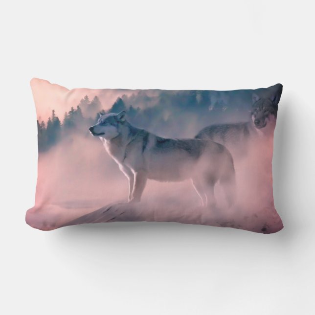 Coussin Rectangle loups au lever du soleil (Recto)