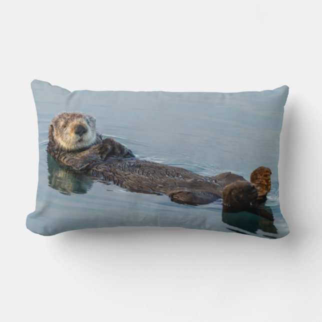 Coussin Rectangle Loutre de mer flottant sur le dos dans l'océan (Recto)