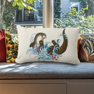 Coussin Rectangle Loutre de rivière fantaisiste bleue ludique éclabo