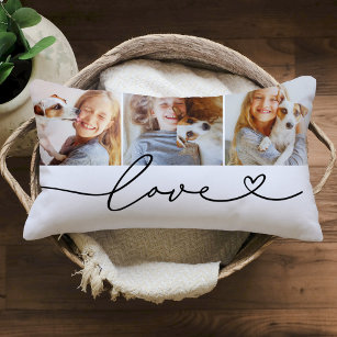 Coussin Rectangle Love in Black Heart Script Custom 3 Photo Collage