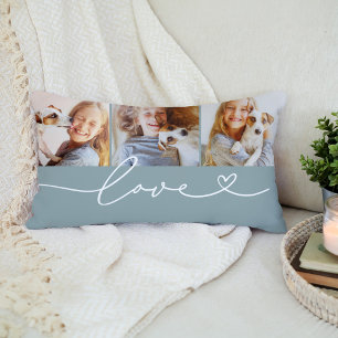 Coussin Rectangle Love in Heart Script Mist Custom 3 Photo Collage