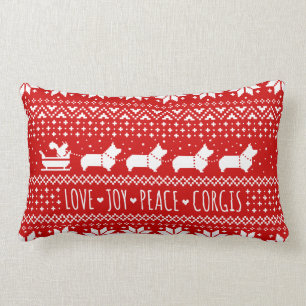 Coussin Rectangle Love Joy Peace Corgis Festive Noël