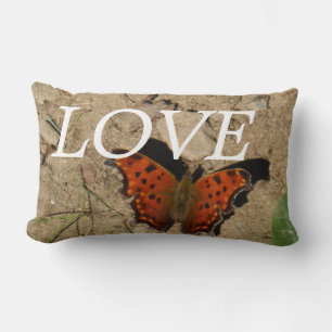 Coussin Rectangle lOVE ,oreiller papillon orange et vert