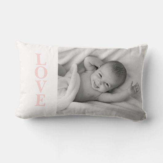 Coussin Rectangle Love Photo Keepsaké Pink Typographie Lumbar Coussi (Verso)