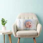 Coussin Rectangle Love Photo Souvenir Typographie Bleue (Chaise)