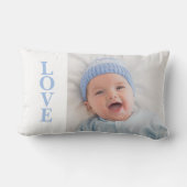 Coussin Rectangle Love Photo Souvenir Typographie Bleue (Verso)