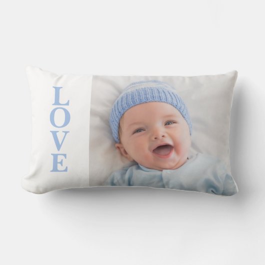 Coussin Rectangle Love Photo Souvenir Typographie Bleue (Recto)