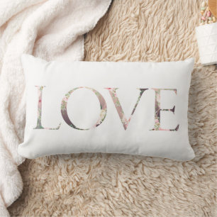 Coussin Rectangle LOVE Pink Soft Florals Romantique Saint Valentin