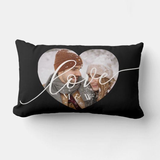 Coussin Rectangle Love Script Heart Photo Black (Recto)