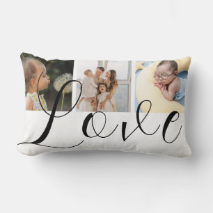 Coussin Rectangle Love with Script Custom 3 Photo Collage Lumbar