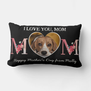 Coussin Rectangle Love you Maman coeur floral personnalisé chien pho