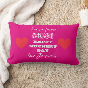 Coussin Rectangle Love You Mom Chic Script Name Pink Mother's Day
