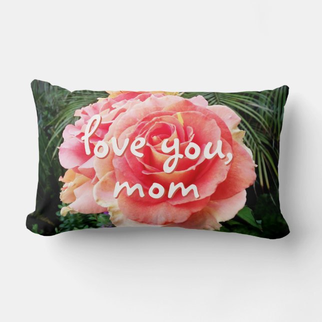 Coussin Rectangle Love You Mom Pink Rose Script photo Bold Modern (Recto)