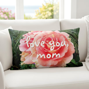 Coussin Rectangle Love You Mom Pink Rose Script photo Bold Modern
