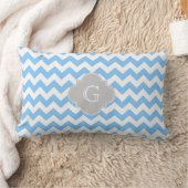 Coussin Rectangle Lt Bleu Blanc Chevron gris Quatrefoil Monogramme (Couverture)