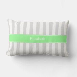 Coussin Rectangle Lt Monogramme Gris Rayure Blanche Vert Menthe