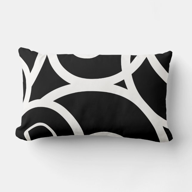 Coussin Rectangle Lumbar Blanc & Noir moderne designer abstrait (Recto)