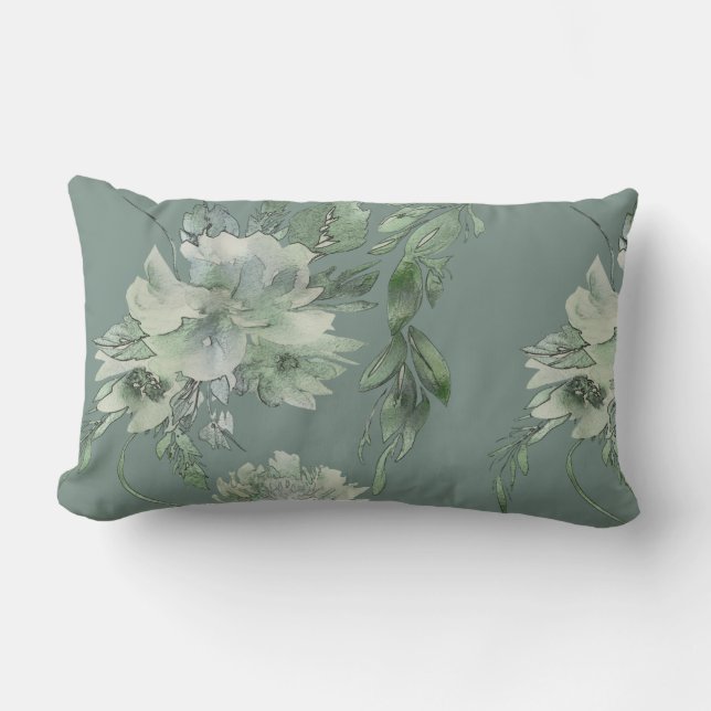 Coussin Rectangle Lumbar contemporain Mossy Green Floral Mystique (Recto)