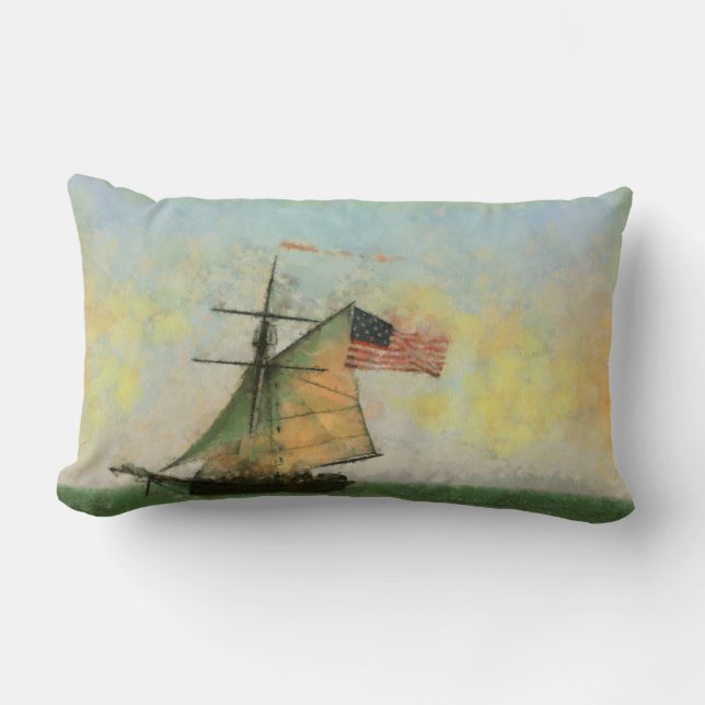 Coussin Rectangle Lumbar grand de carreau d'illustration de bateau (Recto)