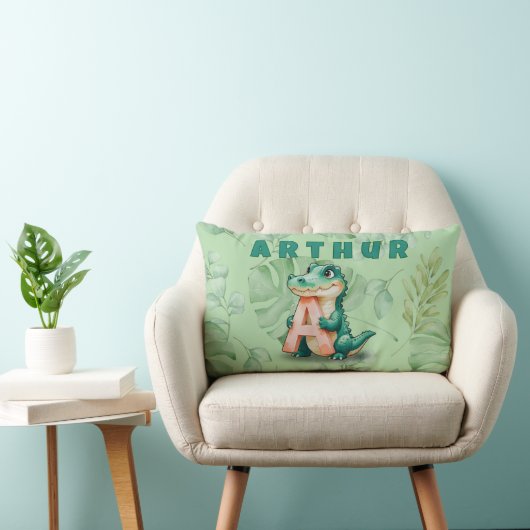 Coussin Rectangle Lumbar Pillow – Jungle Alligator – Custom Name (Chaise)