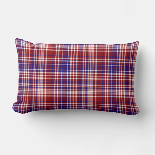 Coussin Rectangle Lumbar Plaid Coussin, Collection Rouge-Blanc-Bleu- (Recto)