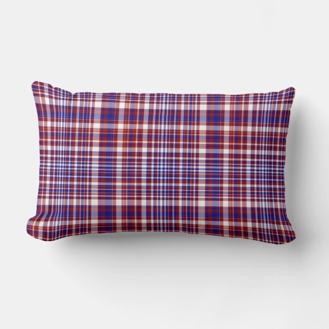 Coussin Rectangle Lumbar Plaid Coussin, Collection rouge-blanc-bleu  (Recto)