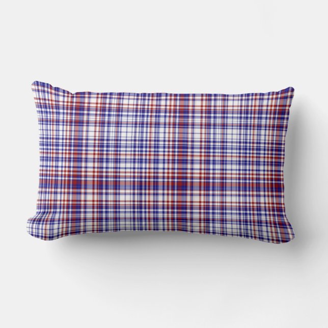 Coussin Rectangle Lumbar Plaid Coussin, Collection Rouge-Blanc-Bleu  (Recto)