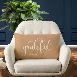 Coussin Rectangle Lumière Brun Clair Nom de Famille Personnalisé Gra