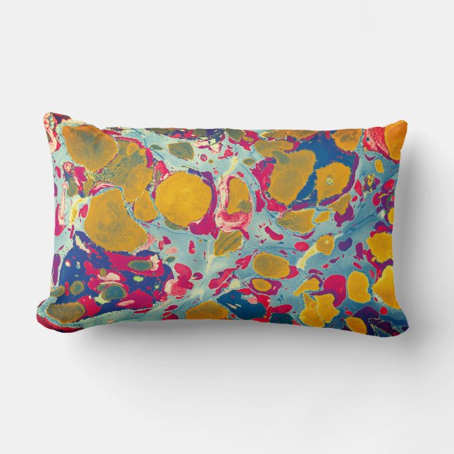 Coussin Rectangle Luminaire Abstrait bleu et jaune (Recto)