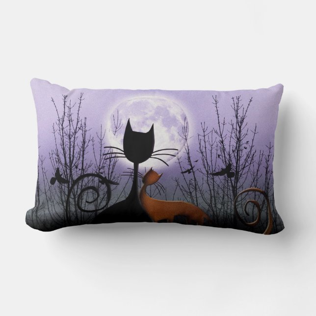 Coussin Rectangle Lune et chats d'hiver dans l'amour (Recto)