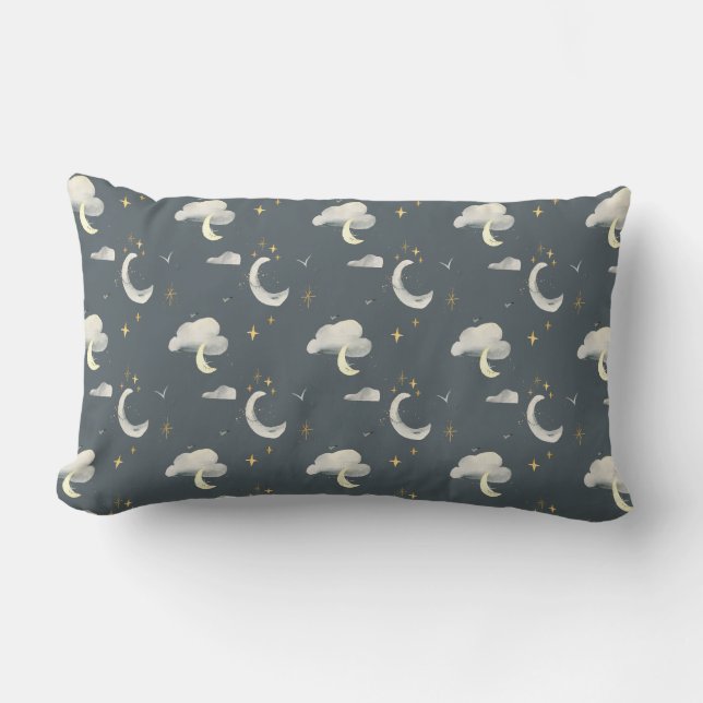 Coussin Rectangle lune et étoiles ciel nocturne deux tons (Recto)