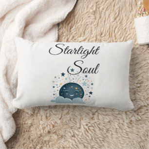 Coussin Rectangle lune souriante avec des étoiles femmes nuit rêveus