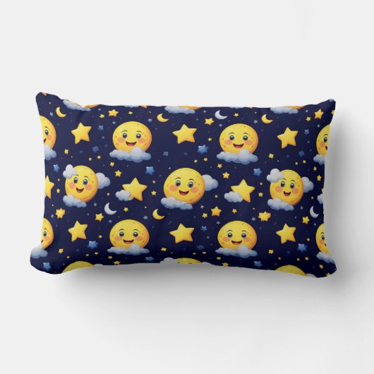 Coussin Rectangle Lune souriante et étoiles avec des nuages dans le  (Recto)