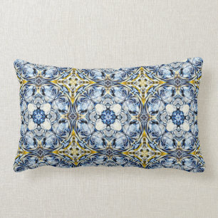 Coussin Rectangle Luxe, élégant, vignes, jaune moutarde, bleu marine