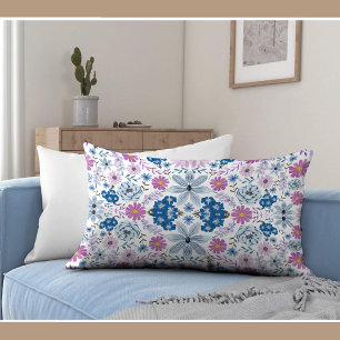 Coussin Rectangle Luxueux Design d'intérieur de fleurs bleu rose pas