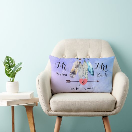 Coussin Rectangle M. et Mme Mariage Date Aquarelle plumes (Chaise)