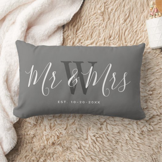 Coussin Rectangle M. Et Mme Modern Grey White Garde Monogramme (Couverture)