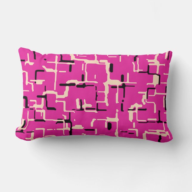 Coussin Rectangle Magenta violet rose jaune noir Motif moderne (Recto)