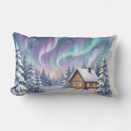 Coussin Rectangle Magical Winter Wonderland - Snowy Forest Cabin wit (Recto)