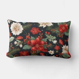 Coussin Rectangle Magnifique Amaryllis de Noël, Poinsettia, Houx
